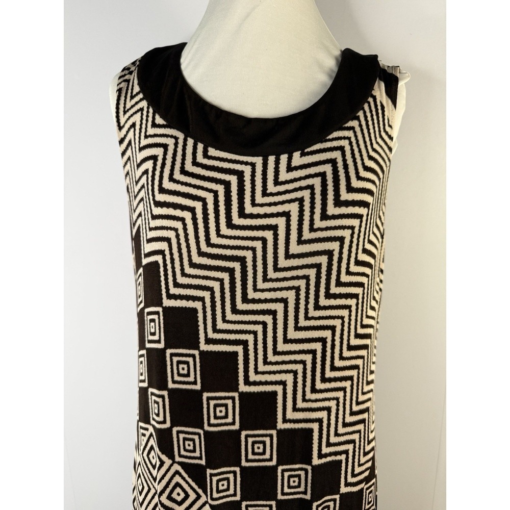 Chico's Travelers Maxi Dress Women 1 M Brown Cream Geometric Sleeveless Boho - Picture 2 of 8